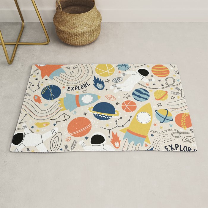 Space Planets Astronaut Pattern Rug Gallery Image 1