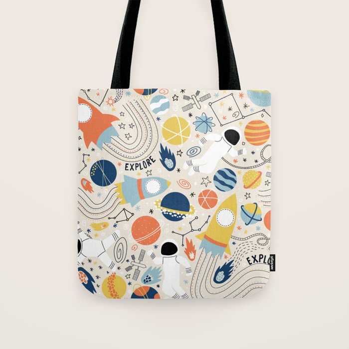Space Planets Astronaut Pattern Tote Bag Gallery Image 1
