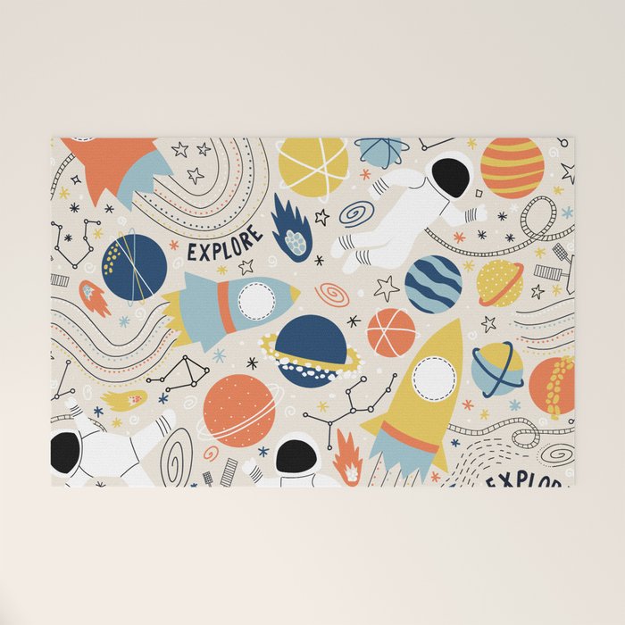 Space Planets Astronaut Pattern Welcome Mat Gallery Image 1