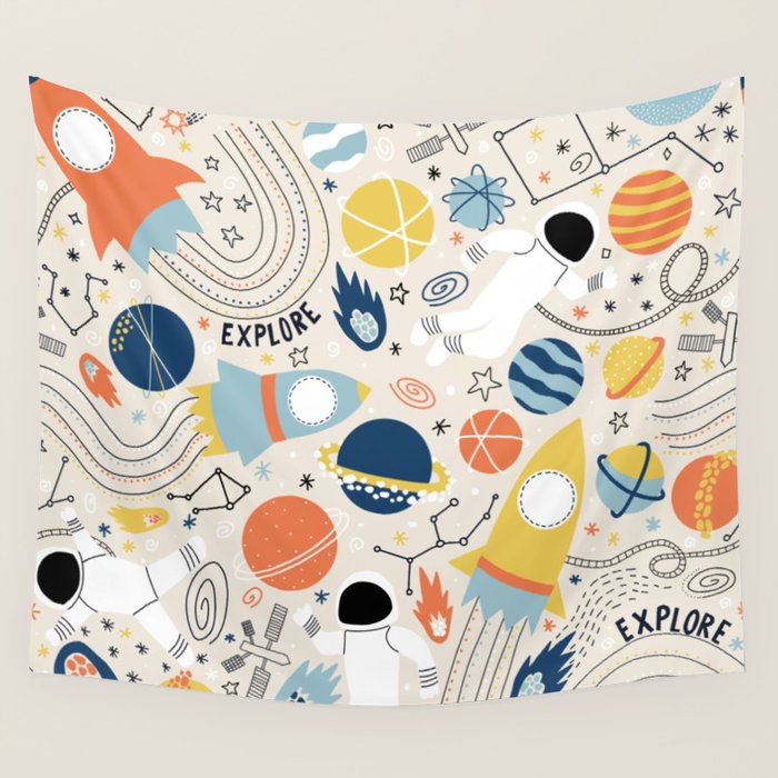 Space Planets Astronaut Pattern Wall Tapestry Gallery Image 4