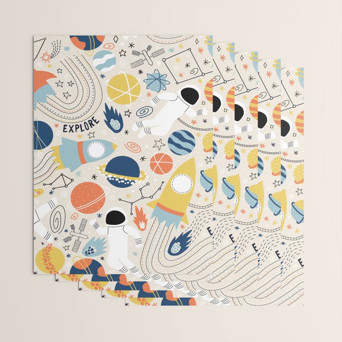 Space Planets Astronaut Pattern Wrapping Paper Gallery Image 3