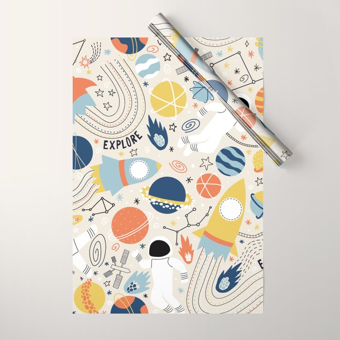Space Planets Astronaut Pattern Wrapping Paper Gallery Image 1
