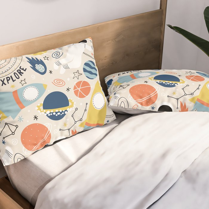 Space Planets Astronaut Pattern Pillow Sham Gallery Image 2