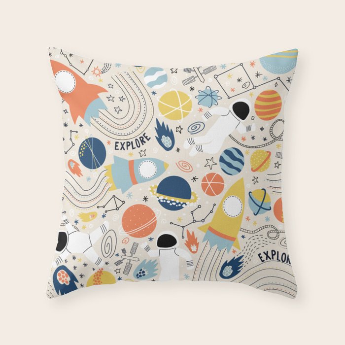 Space Planets Astronaut Pattern Throw Pillow Gallery Image 1