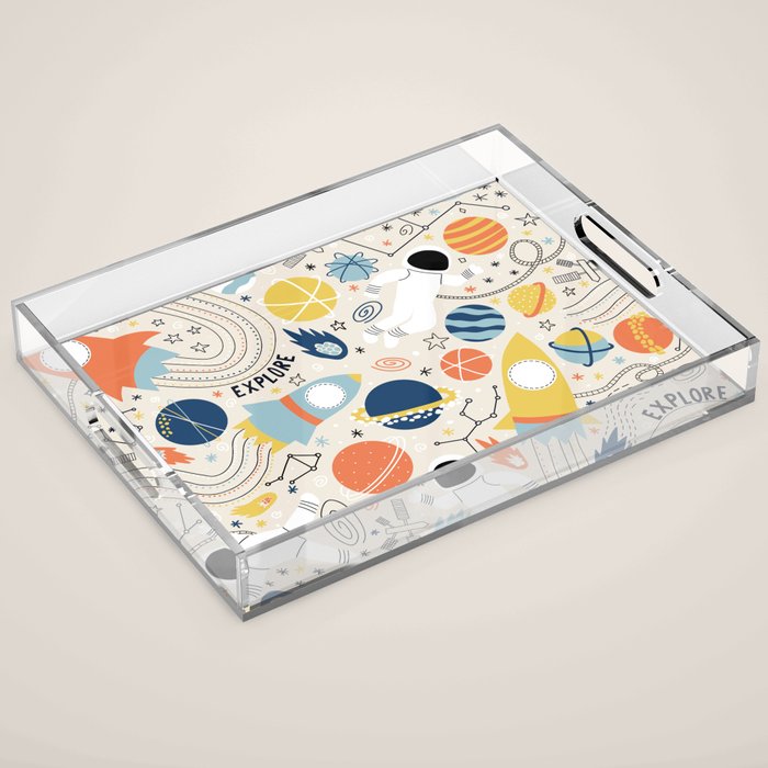 Space Planets Astronaut Pattern Acrylic Tray Gallery Image 1