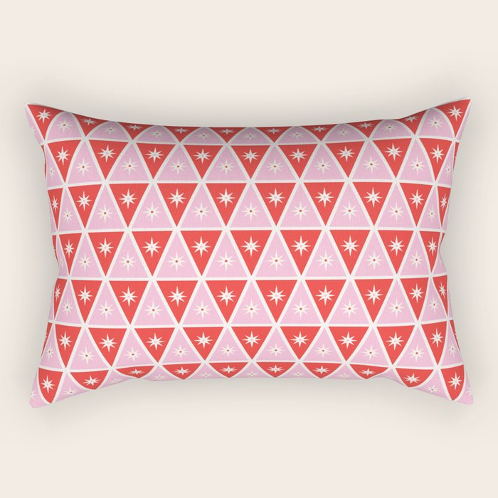 Retro Christmas Triangles | Red & Pink Rectangular Pillow Gallery Image 2