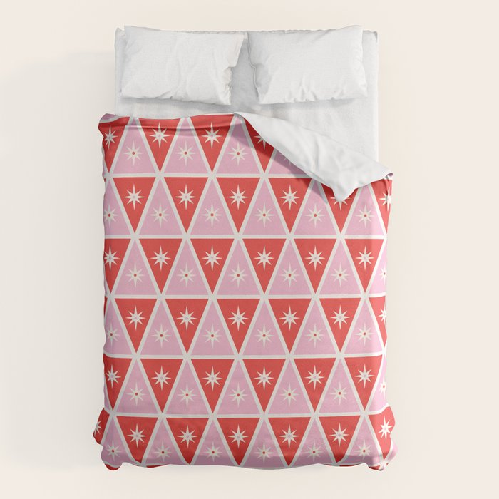 Retro Christmas Triangles | Red & Pink Duvet Cover Gallery Image 1