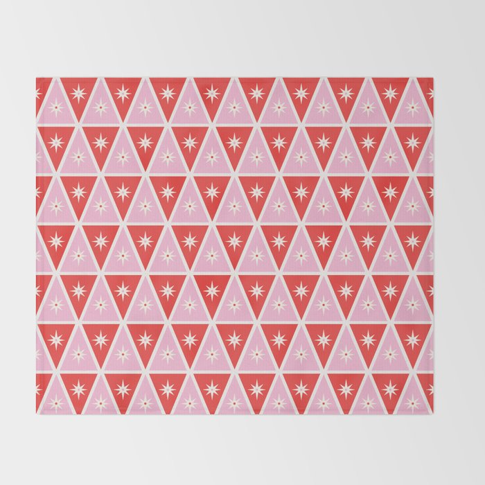 Retro Christmas Triangles | Red & Pink Throw Blanket Gallery Image 2