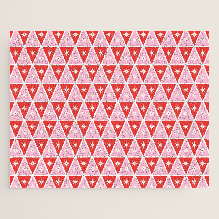 Retro Christmas Triangles | Red & Pink Jigsaw Puzzle Gallery Image 1