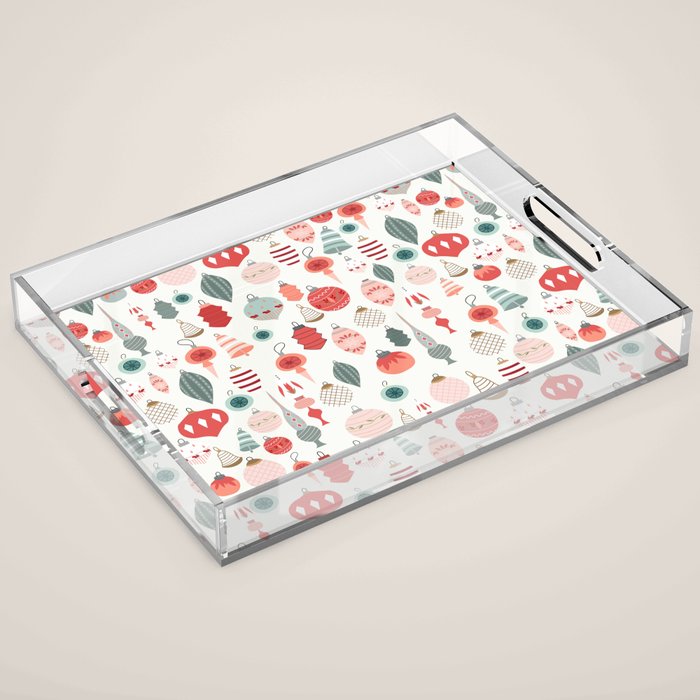 Vintage Christmas baubles white background Acrylic Tray Gallery Image 1