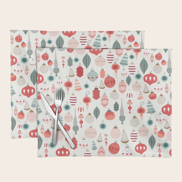 Vintage Christmas baubles white background Placemat Gallery Image 1