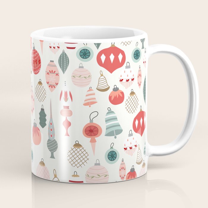 Vintage Christmas baubles white background Coffee Mug Gallery Image 1
