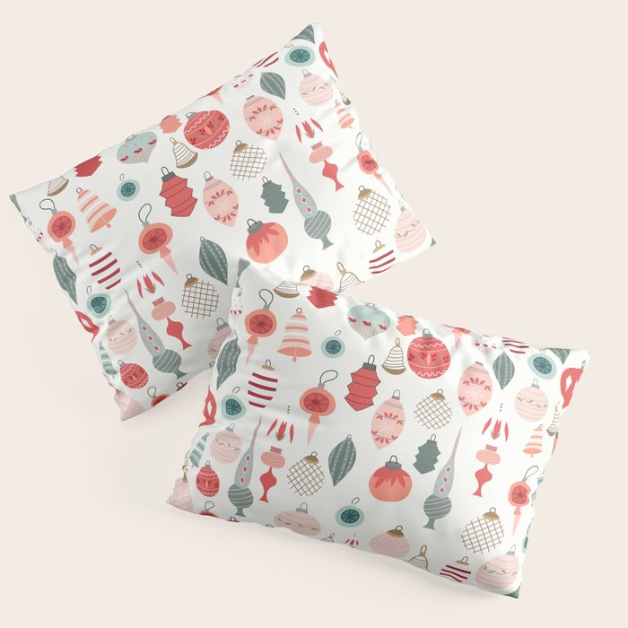 Vintage Christmas baubles white background Pillow Sham Gallery Image 3