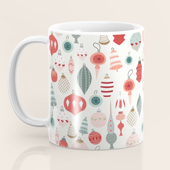 Vintage Christmas baubles white background Coffee Mug Gallery Image 3