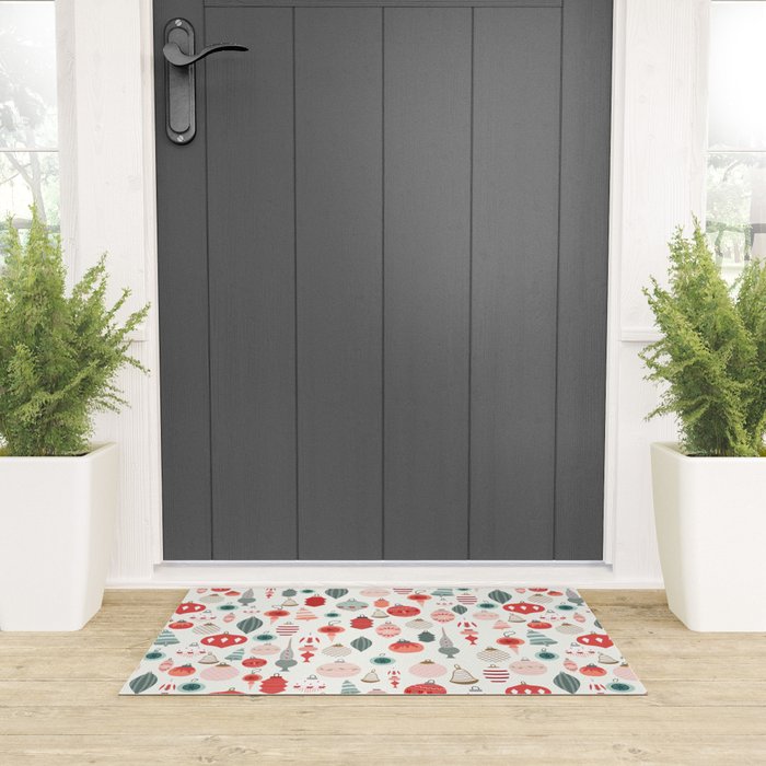 Vintage Christmas baubles white background Welcome Mat Gallery Image 3