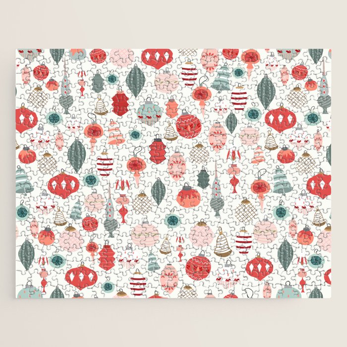 Vintage Christmas baubles white background Jigsaw Puzzle Gallery Image 1