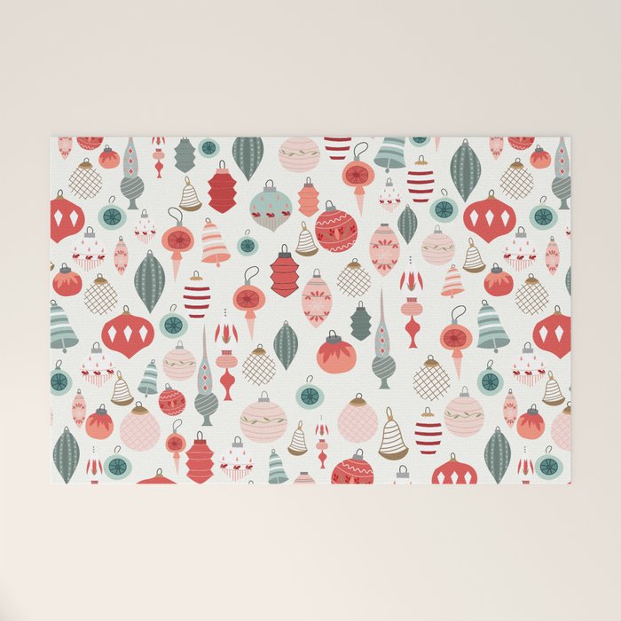 Vintage Christmas baubles white background Welcome Mat Gallery Image 1