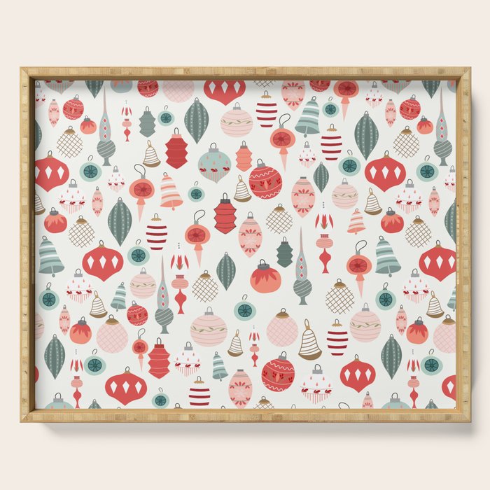 Vintage Christmas baubles white background Serving Tray Gallery Image 1