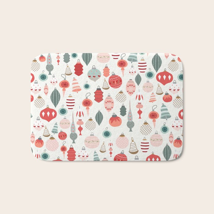 Vintage Christmas baubles white background Bath Mat Gallery Image 1