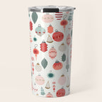 Vintage Christmas baubles white background Travel Mug Gallery Image 1