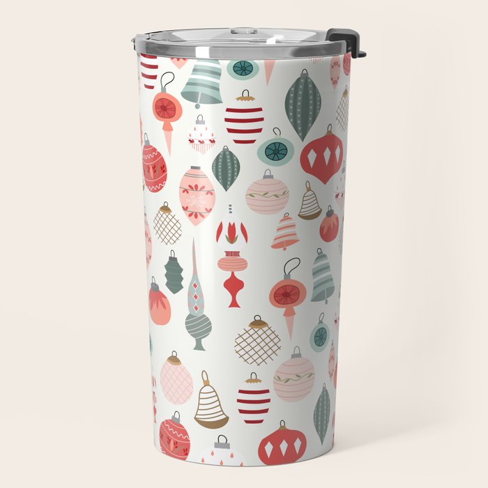 Vintage Christmas baubles white background Travel Mug Gallery Image 2