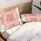 Good Times Retro Ticket, Pink Aesthetic Pillow Sham Gallery Image 2