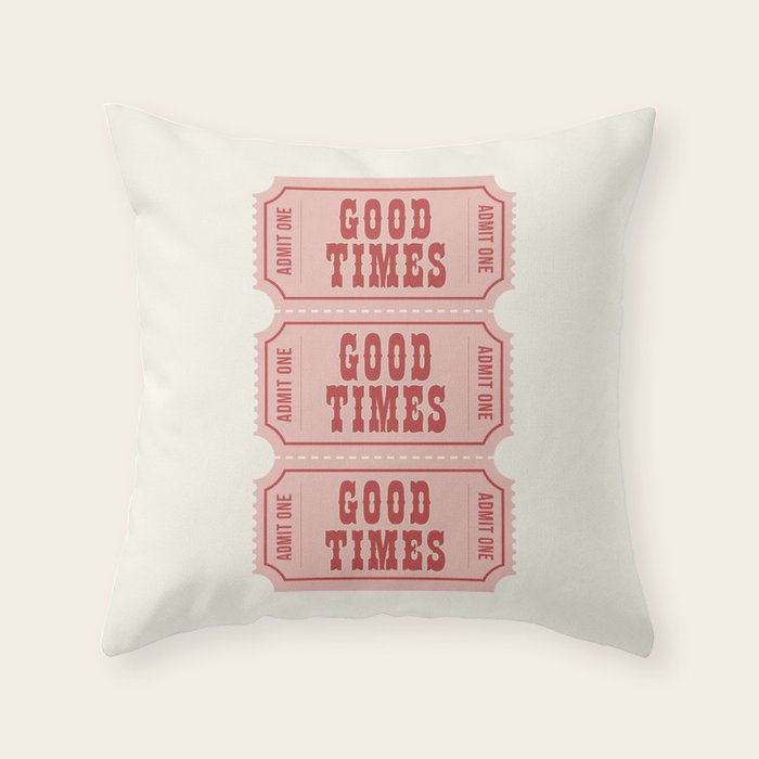 Good Times Retro Ticket, Pink Aesthetic Throw Pillow Gallery Image 6