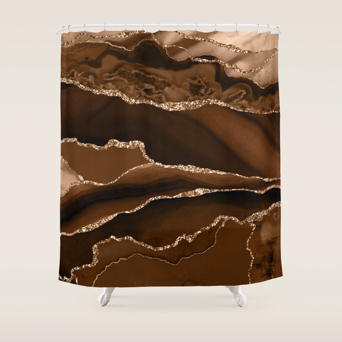 Brown Gold Agate Geode Abstract Art Marble Pattern Chocolate Coffee Shower Curtain Gallery Image 1
