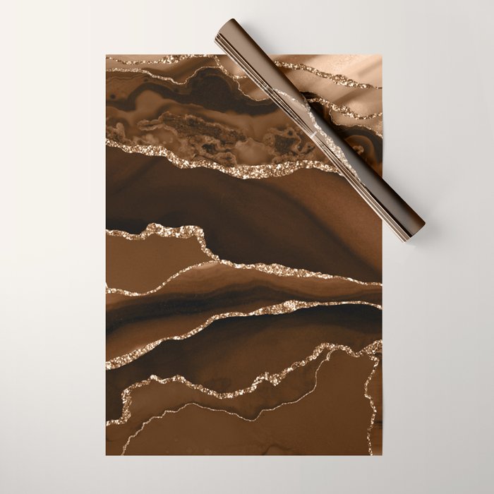 Brown Gold Agate Geode Abstract Art Marble Pattern Chocolate Coffee Wrapping Paper