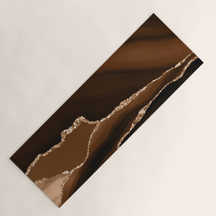 Brown Gold Agate Geode Abstract Art Marble Pattern Chocolate Coffee Yoga Mat Gallery Image 1