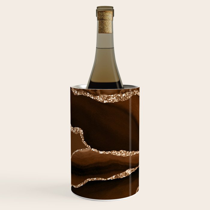 Brown Gold Agate Geode Abstract Art Marble Pattern Chocolate Coffee Wine Chiller Gallery Image 1