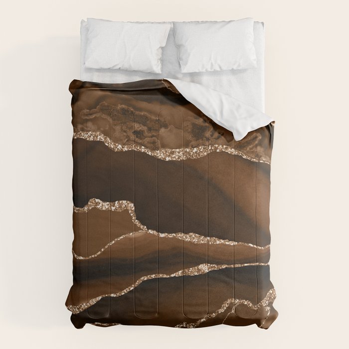 Brown Gold Agate Geode Abstract Art Marble Pattern Chocolate Coffee Comforter Gallery Image 6