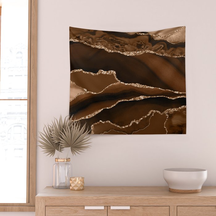 Brown Gold Agate Geode Abstract Art Marble Pattern Chocolate Coffee Wall Tapestry Gallery Image 2