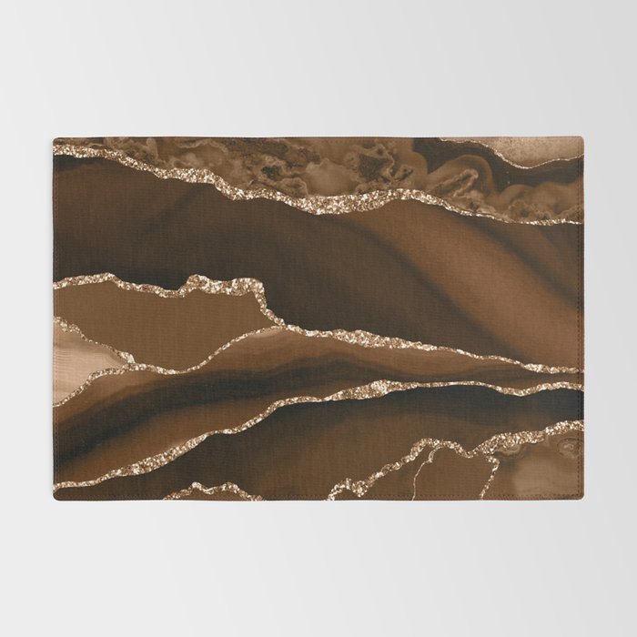 Brown Gold Agate Geode Abstract Art Marble Pattern Chocolate Coffee Rug Gallery Image 2