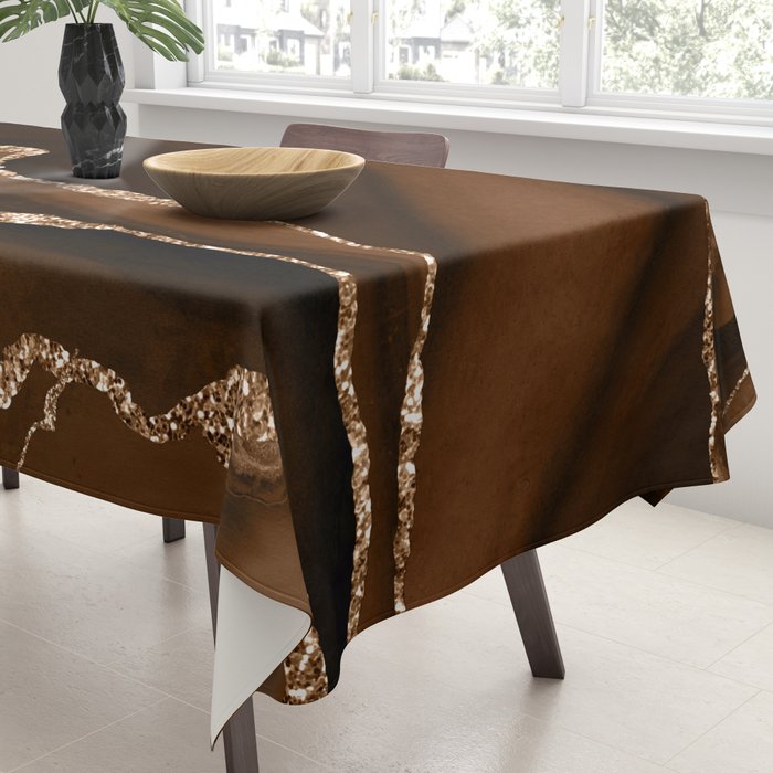 Brown Gold Agate Geode Abstract Art Marble Pattern Chocolate Coffee Tablecloth Gallery Image 3