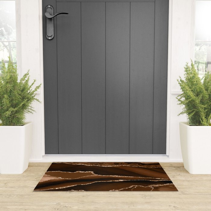 Brown Gold Agate Geode Abstract Art Marble Pattern Chocolate Coffee Welcome Mat Gallery Image 3