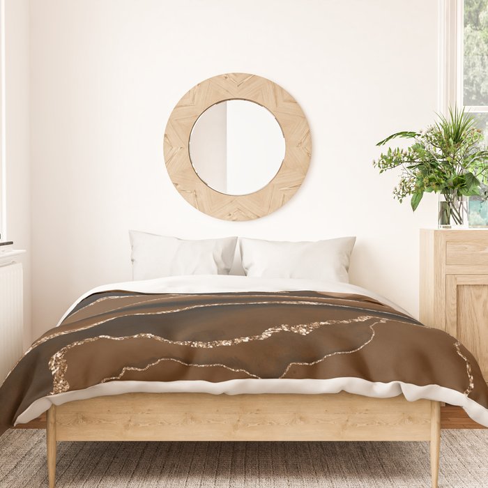 Brown Gold Agate Geode Abstract Art Marble Pattern Chocolate Coffee Duvet Cover Gallery Image 3
