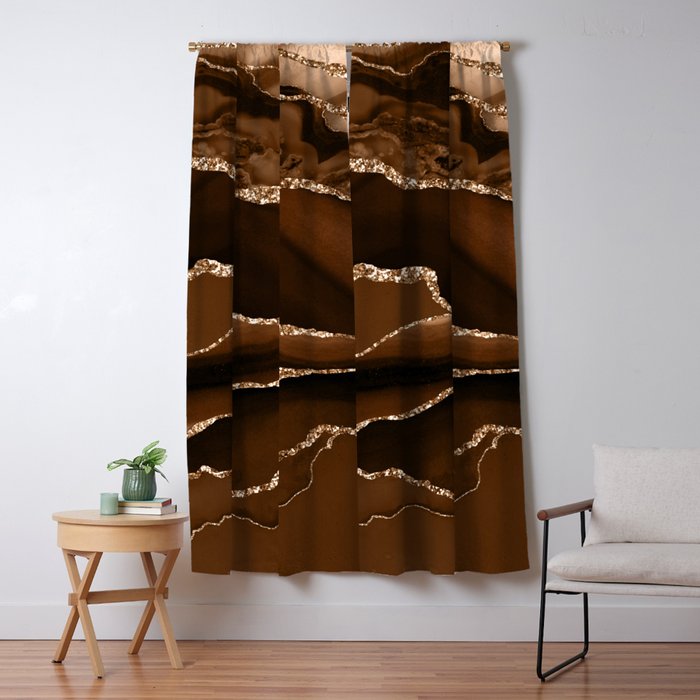 Brown Gold Agate Geode Abstract Art Marble Pattern Chocolate Coffee Window Curtain Gallery Image 1