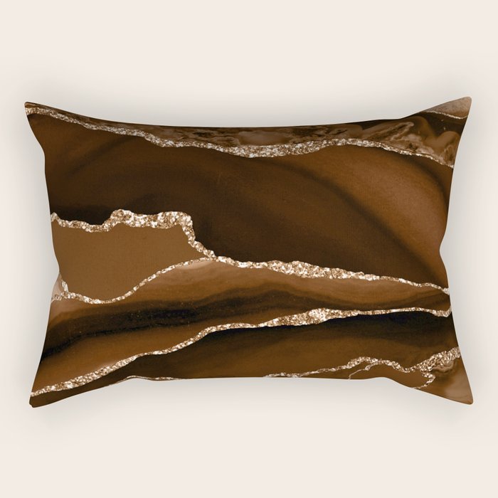 Brown Gold Agate Geode Abstract Art Marble Pattern Chocolate Coffee Rectangular Pillow Gallery Image 2