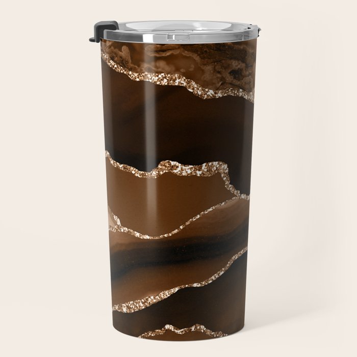 Brown Gold Agate Geode Abstract Art Marble Pattern Chocolate Coffee Travel Mug Gallery Image 3