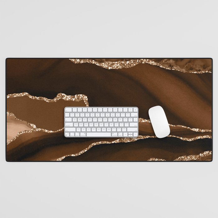Brown Gold Agate Geode Abstract Art Marble Pattern Chocolate Coffee Desk Mat Gallery Image 1