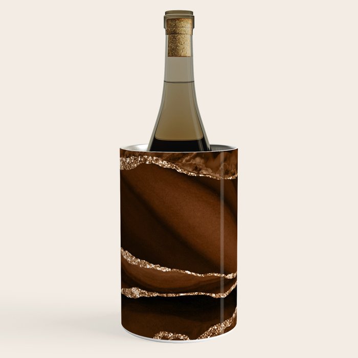 Brown Gold Agate Geode Abstract Art Marble Pattern Chocolate Coffee Wine Chiller Gallery Image 3