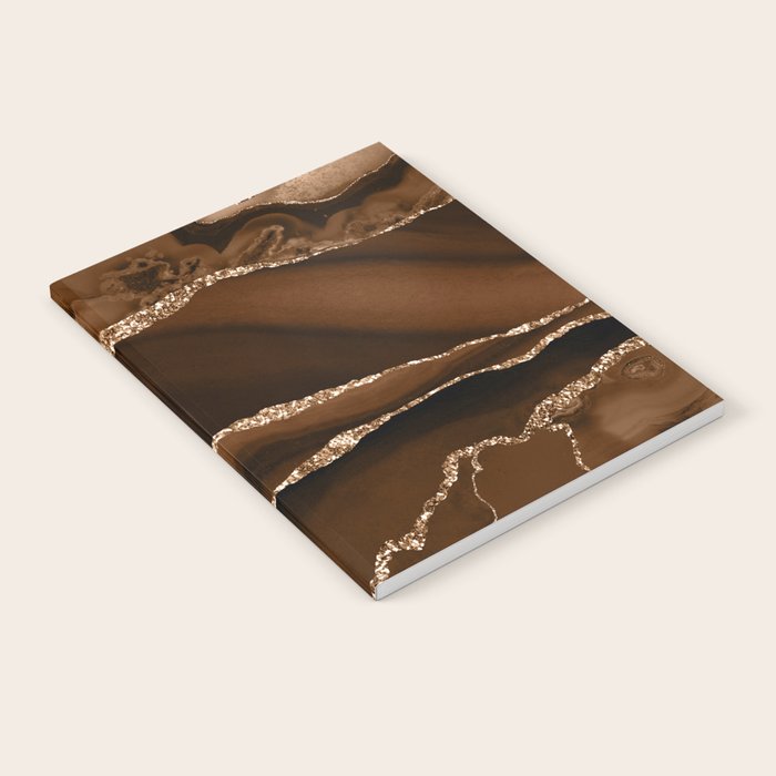 Brown Gold Agate Geode Abstract Art Marble Pattern Chocolate Coffee Notebook