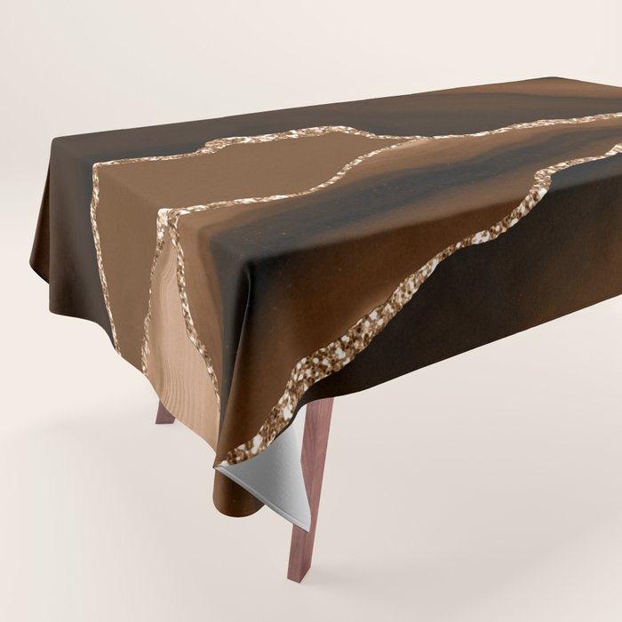 Brown Gold Agate Geode Abstract Art Marble Pattern Chocolate Coffee Tablecloth Gallery Image 1
