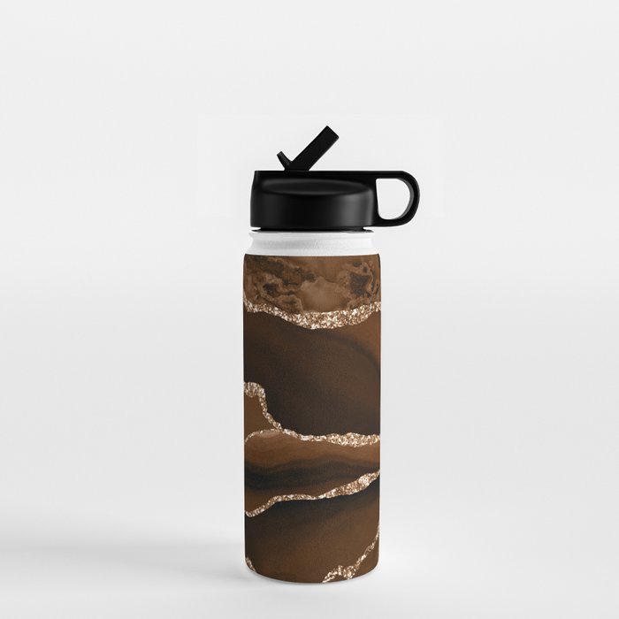 Brown Gold Agate Geode Abstract Art Marble Pattern Chocolate Coffee Water Bottle Gallery Image 1