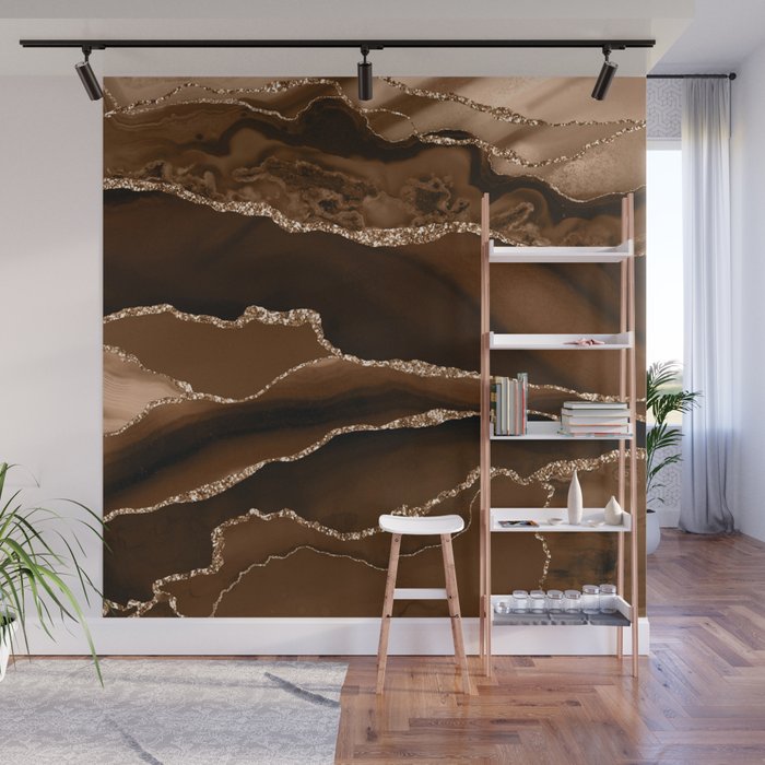 Brown Gold Agate Geode Abstract Art Marble Pattern Chocolate Coffee Wall Mural Gallery Image 1