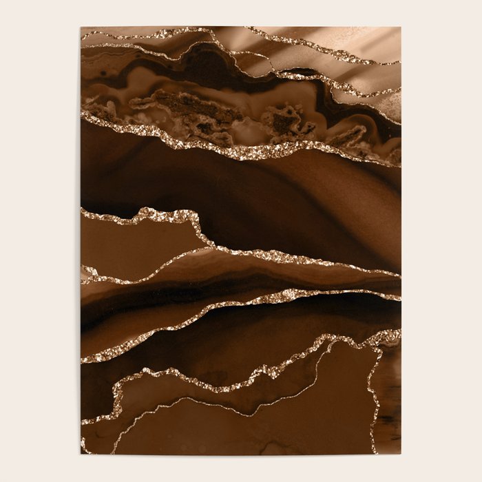 Brown Gold Agate Geode Abstract Art Marble Pattern Chocolate Coffee Poster Gallery Image 1