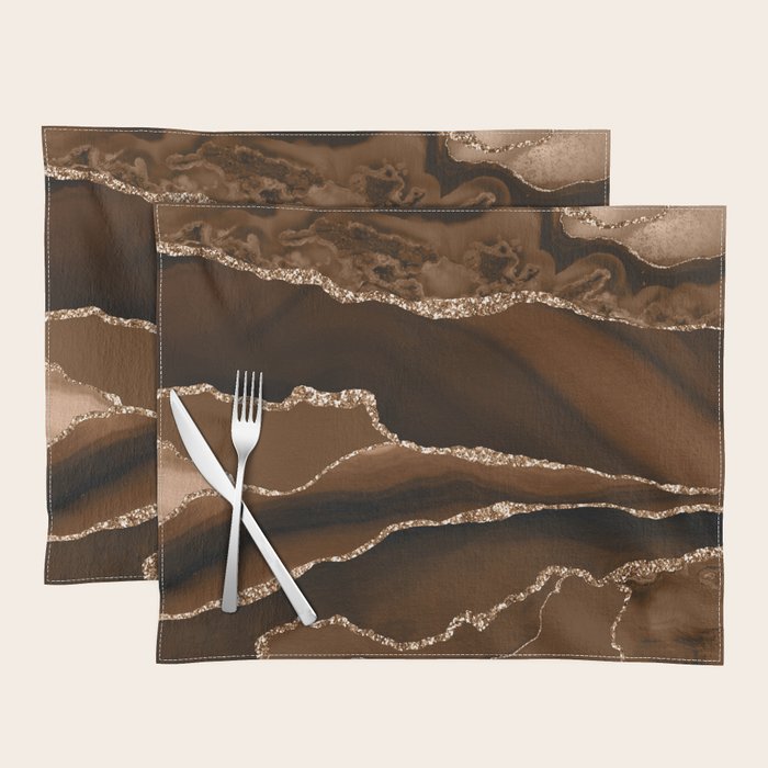 Brown Gold Agate Geode Abstract Art Marble Pattern Chocolate Coffee Placemat Gallery Image 1