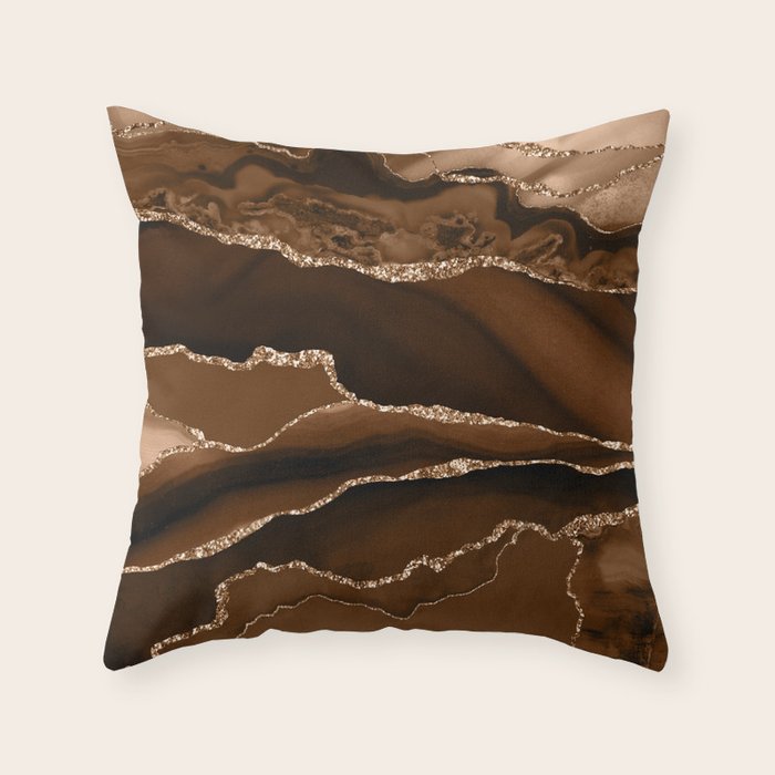 Brown Gold Agate Geode Abstract Art Marble Pattern Chocolate Coffee Throw Pillow Gallery Image 6