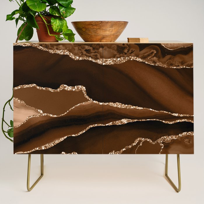 Brown Gold Agate Geode Abstract Art Marble Pattern Chocolate Coffee Credenza Gallery Image 1